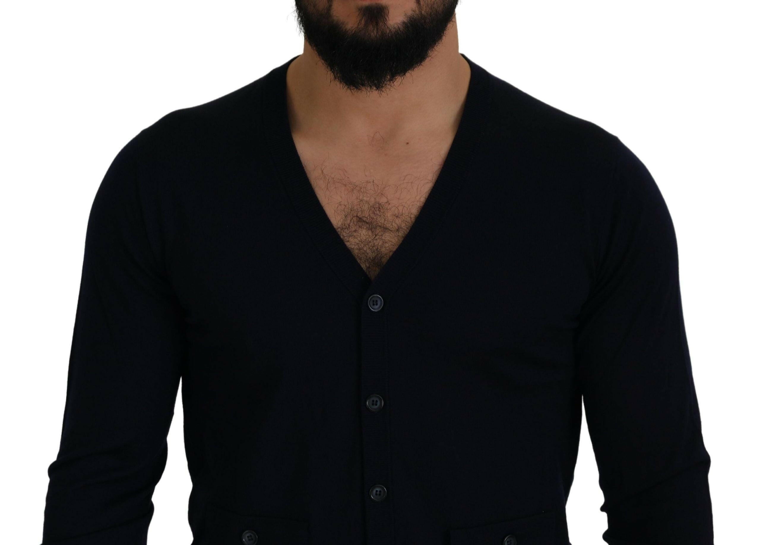 Dolce & Gabbana Blue Wool STAFF Down Cardigan Sweater -   -  Dolce & Gabbana. Dolce & Gabbana Blue Wool STAFF Down Cardigan Sweater -   -  Dolce & Gabbana.