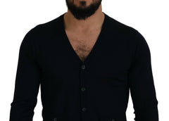 Dolce & Gabbana Blue Wool STAFF Down Cardigan Sweater -   -  Dolce & Gabbana.