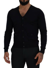 Dolce & Gabbana Blue Wool STAFF Down Cardigan Sweater -   -  Dolce & Gabbana.