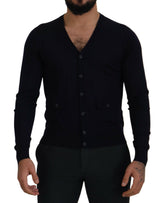 Dolce & Gabbana Blue Wool STAFF Down Cardigan Sweater -   -  Dolce & Gabbana.