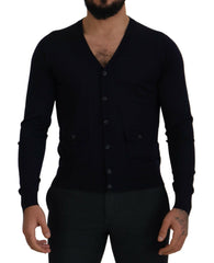 Dolce & Gabbana Blue Wool STAFF Down Cardigan Sweater -   -  Dolce & Gabbana.