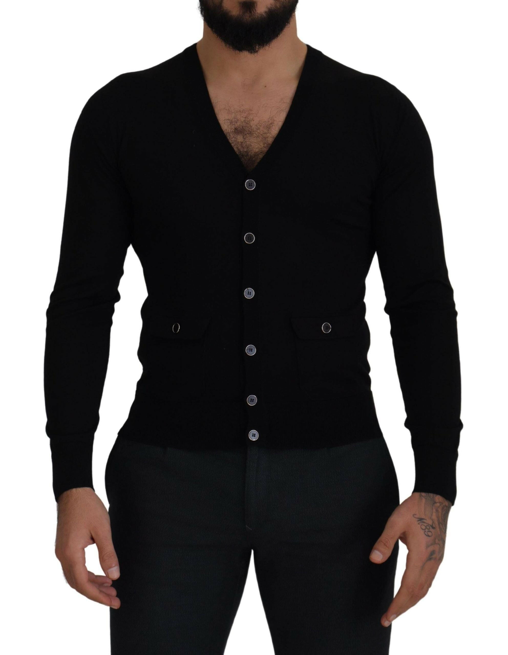 Dolce & Gabbana Black Wool Button Down Cardigan Sweater -   -  Dolce & Gabbana.