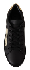 Dolce & Gabbana Black Gold Leather Low Top Sneakers Womens Shoes -   -  Dolce & Gabbana.