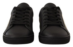 Dolce & Gabbana Black Gold Leather Low Top Sneakers Womens Shoes -   -  Dolce & Gabbana.
