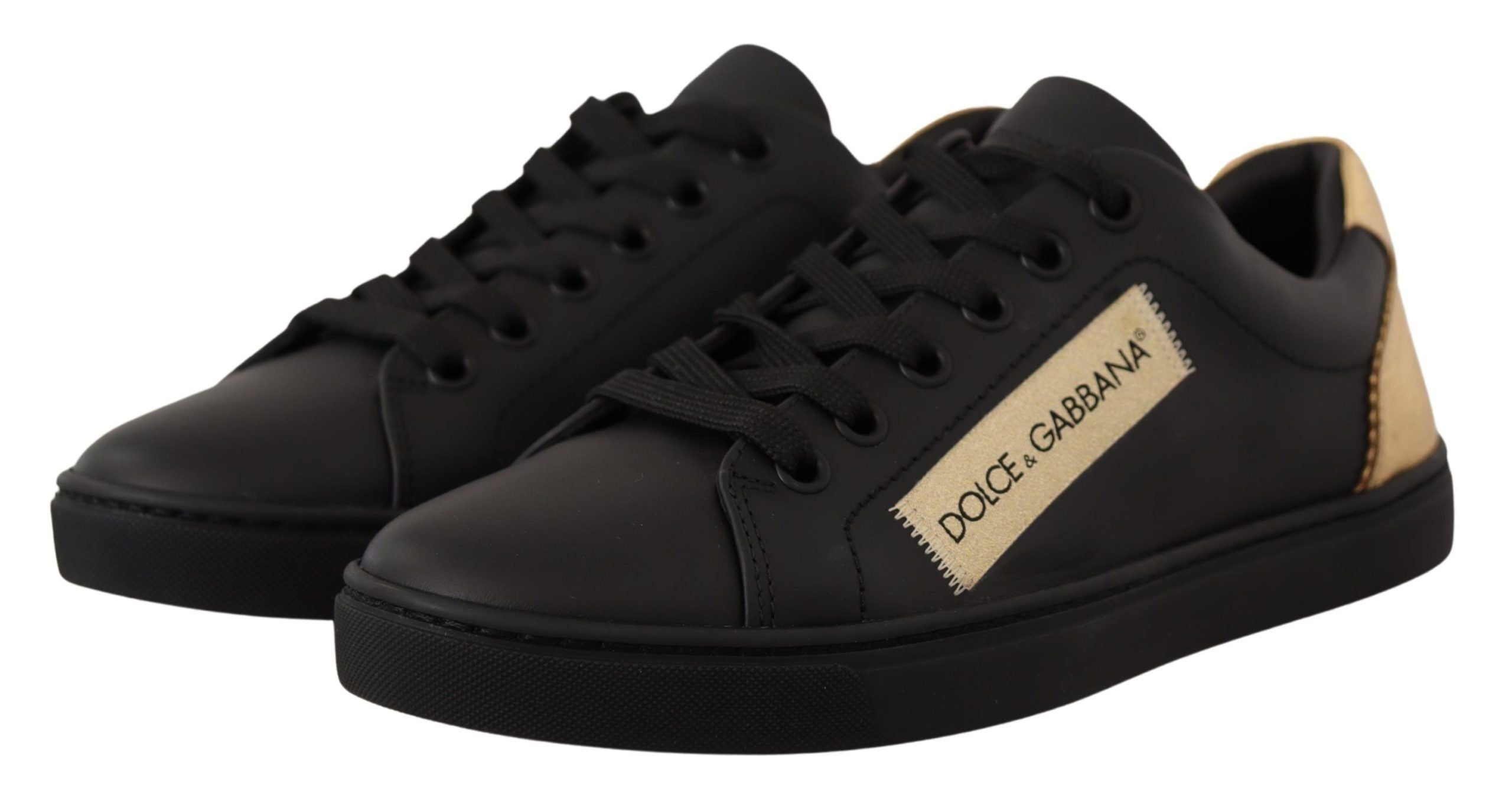 Dolce & Gabbana Black Gold Leather Low Top Sneakers Womens Shoes -   -  Dolce & Gabbana. Dolce & Gabbana Black Gold Leather Low Top Sneakers Womens Shoes -   -  Dolce & Gabbana.