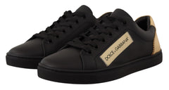 Dolce & Gabbana Black Gold Leather Low Top Sneakers Womens Shoes -   -  Dolce & Gabbana.