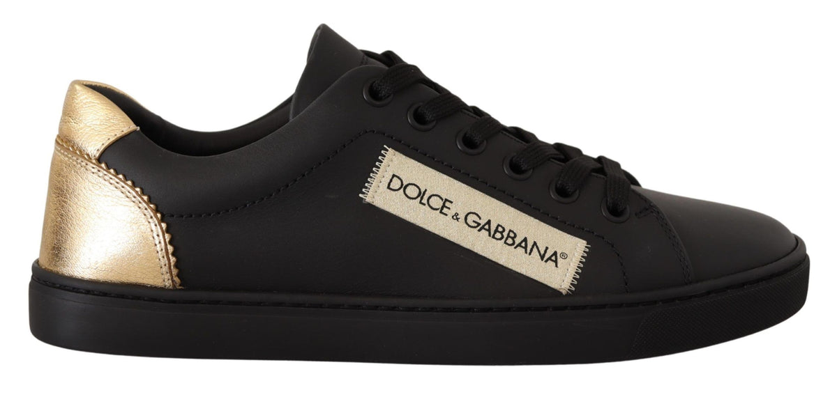 Dolce & Gabbana Black Gold Leather Low Top Sneakers Womens Shoes -   -  Dolce & Gabbana.