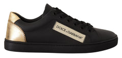 Dolce & Gabbana Black Gold Leather Low Top Sneakers Womens Shoes -   -  Dolce & Gabbana.