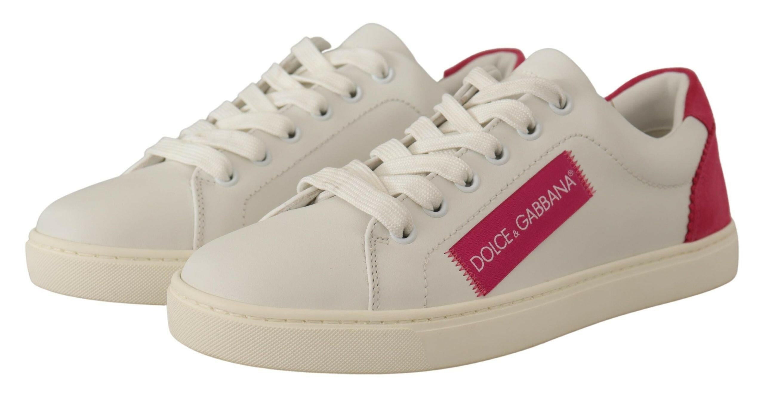 Dolce & Gabbana White Pink Leather Low Top Sneakers Womens Shoes -   -  Dolce & Gabbana. Dolce & Gabbana White Pink Leather Low Top Sneakers Womens Shoes -   -  Dolce & Gabbana.