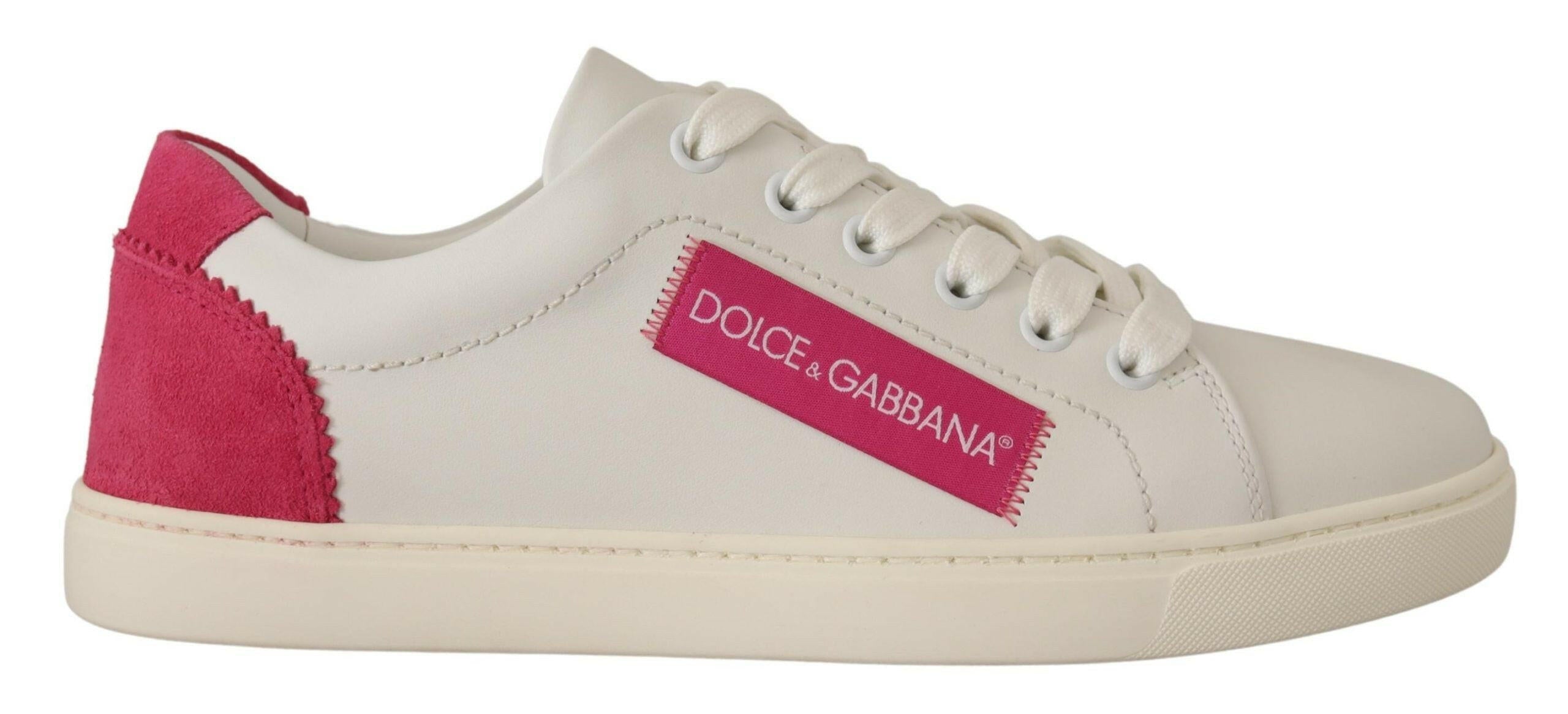 Dolce & Gabbana White Pink Leather Low Top Sneakers Womens Shoes -   -  Dolce & Gabbana.