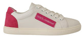Dolce & Gabbana White Pink Leather Low Top Sneakers Womens Shoes -   -  Dolce & Gabbana.