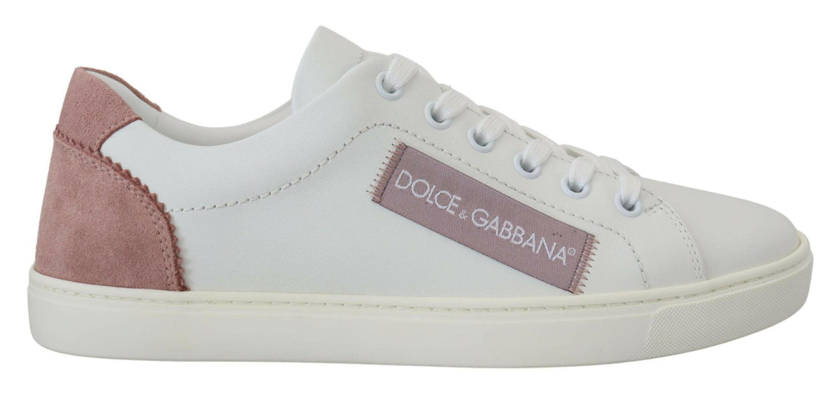Dolce & Gabbana White Pink Leather Low Top Sneakers Shoes -   -  Dolce & Gabbana.