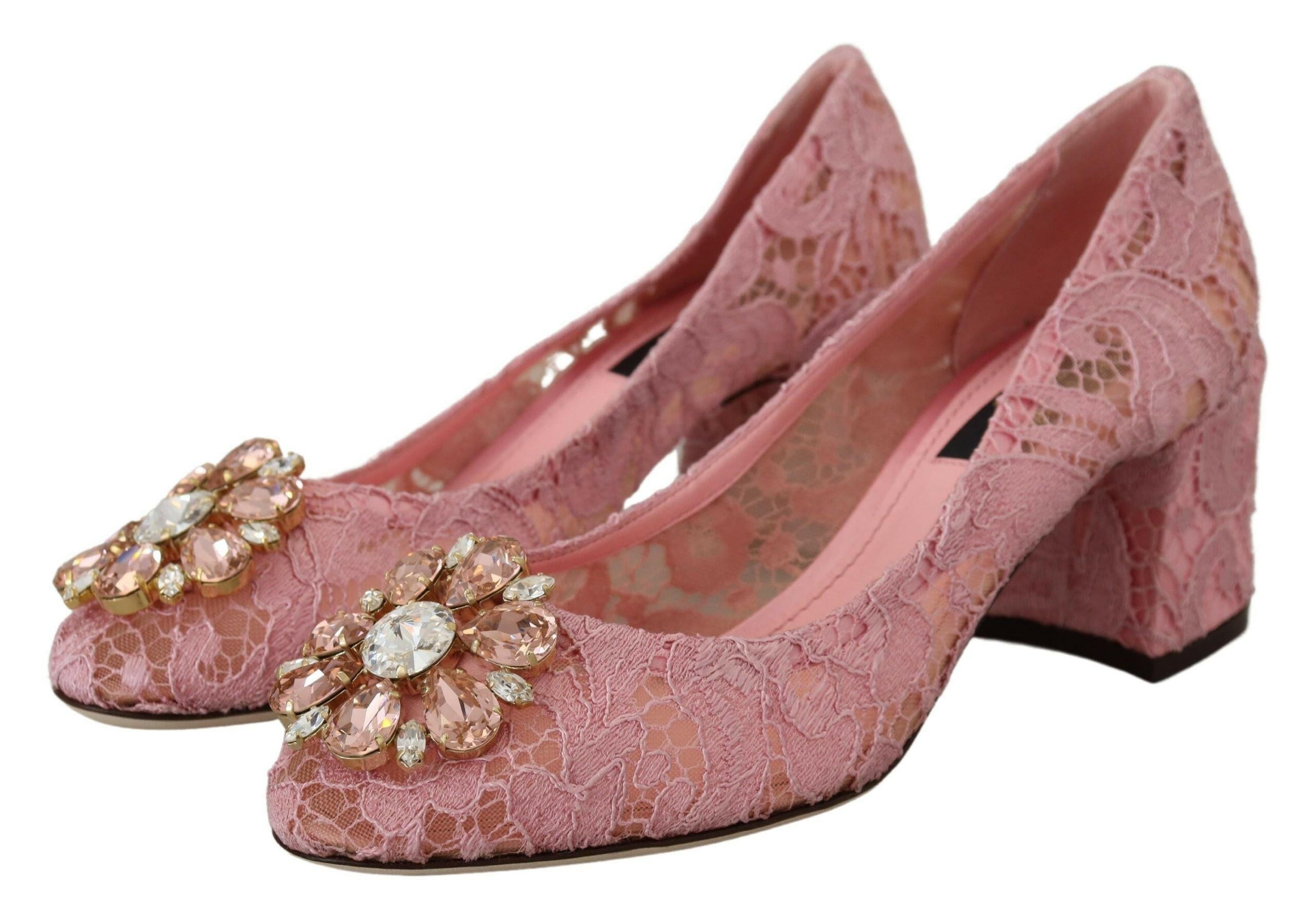 Dolce & Gabbana Pink Taormina Lace Crystal Pumps Pastel Shoes -   -  Dolce & Gabbana. Dolce & Gabbana Pink Taormina Lace Crystal Pumps Pastel Shoes -   -  Dolce & Gabbana.