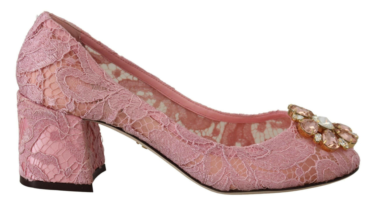 Dolce & Gabbana Pink Taormina Lace Crystal Pumps Pastel Shoes -   -  Dolce & Gabbana.