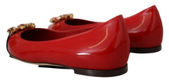 Dolce & Gabbana Red Leather Crystals Loafers Flats Shoes -   -  Dolce & Gabbana.