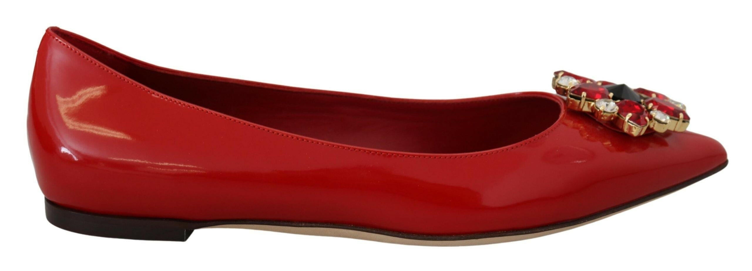 Dolce & Gabbana Red Leather Crystals Loafers Flats Shoes -   -  Dolce & Gabbana.