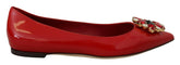 Dolce & Gabbana Red Leather Crystals Loafers Flats Shoes -   -  Dolce & Gabbana.