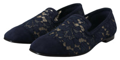 Dolce & Gabbana Blue Floral Lace Slip Ons Loafers Flats Shoes -   -  Dolce & Gabbana.