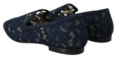 Dolce & Gabbana Blue Floral Lace Slip Ons Loafers Flats Shoes -   -  Dolce & Gabbana.
