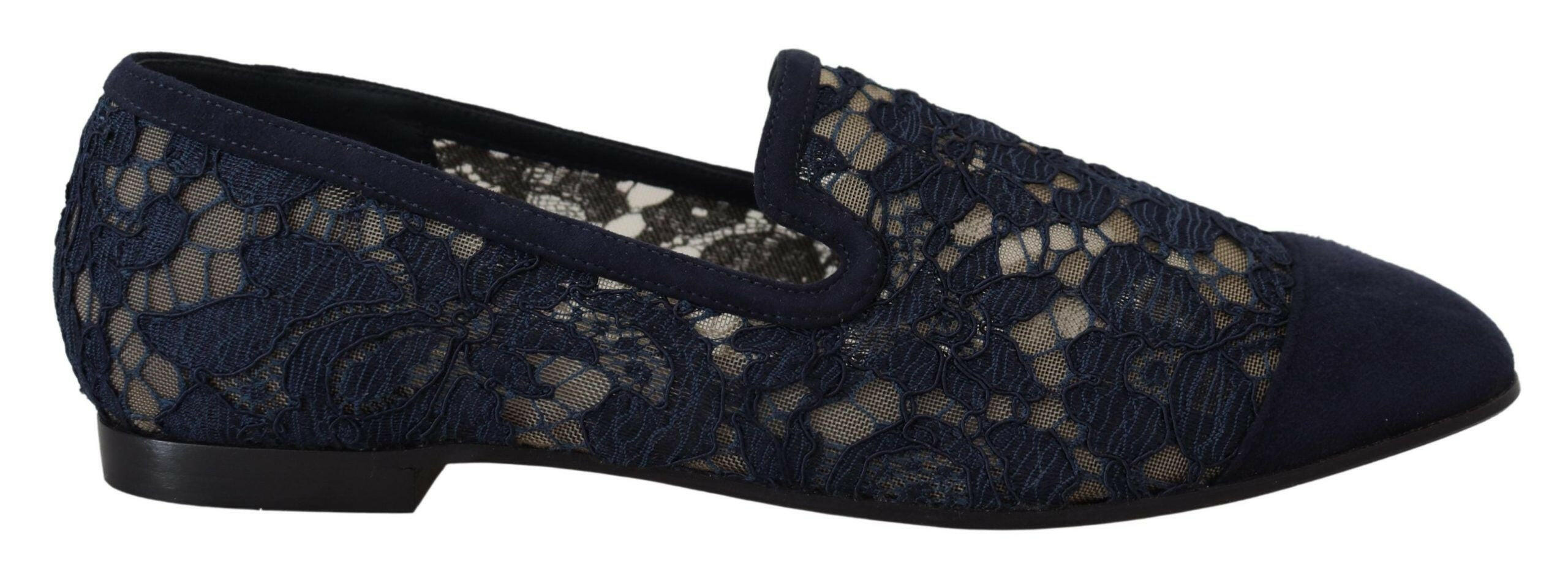 Dolce & Gabbana Blue Floral Lace Slip Ons Loafers Flats Shoes -   -  Dolce & Gabbana.