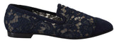 Dolce & Gabbana Blue Floral Lace Slip Ons Loafers Flats Shoes -   -  Dolce & Gabbana.