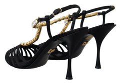 Dolce & Gabbana Black Satin Clear Crystal T-strap Sandal Shoes -   -  Dolce & Gabbana.