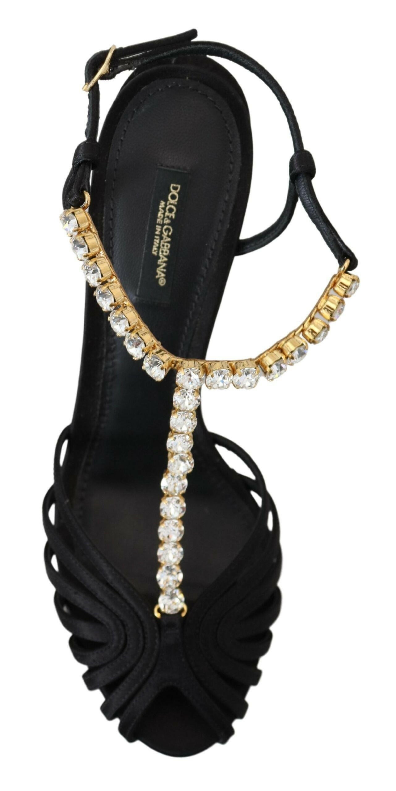 Dolce & Gabbana Black Satin Clear Crystal T-strap Sandal Shoes -   -  Dolce & Gabbana. Dolce & Gabbana Black Satin Clear Crystal T-strap Sandal Shoes -   -  Dolce & Gabbana.