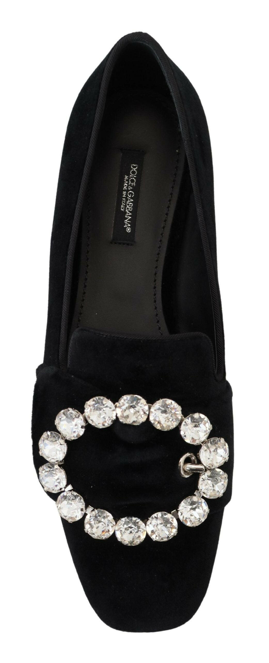 Dolce & Gabbana Black Velvet Crystals Loafers Flats Shoes -   -  Dolce & Gabbana. Dolce & Gabbana Black Velvet Crystals Loafers Flats Shoes -   -  Dolce & Gabbana.