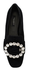 Dolce & Gabbana Black Velvet Crystals Loafers Flats Shoes -   -  Dolce & Gabbana.