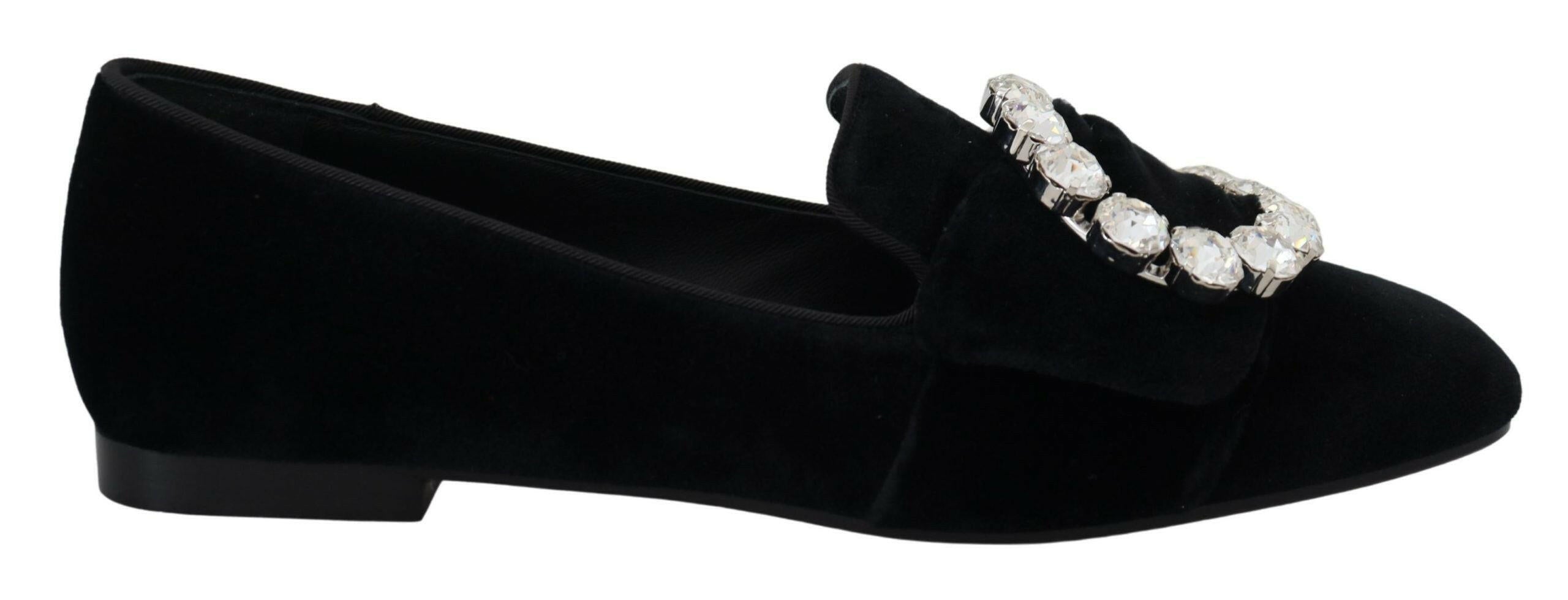 Dolce & Gabbana Black Velvet Crystals Loafers Flats Shoes -   -  Dolce & Gabbana.