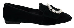 Dolce & Gabbana Black Velvet Crystals Loafers Flats Shoes -   -  Dolce & Gabbana.
