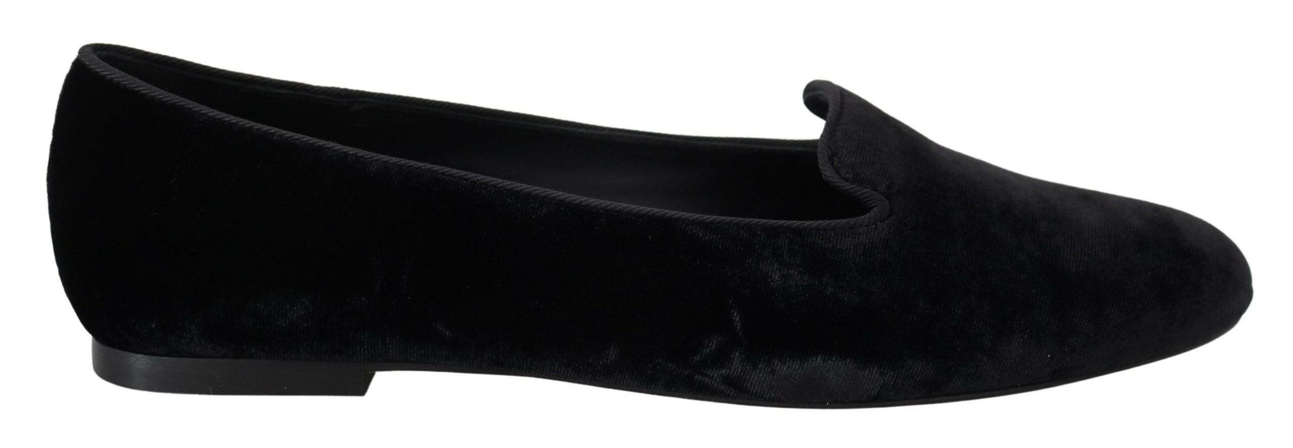 Dolce & Gabbana Black Velvet Slip Ons Loafers Flats Shoes -   -  Dolce & Gabbana.