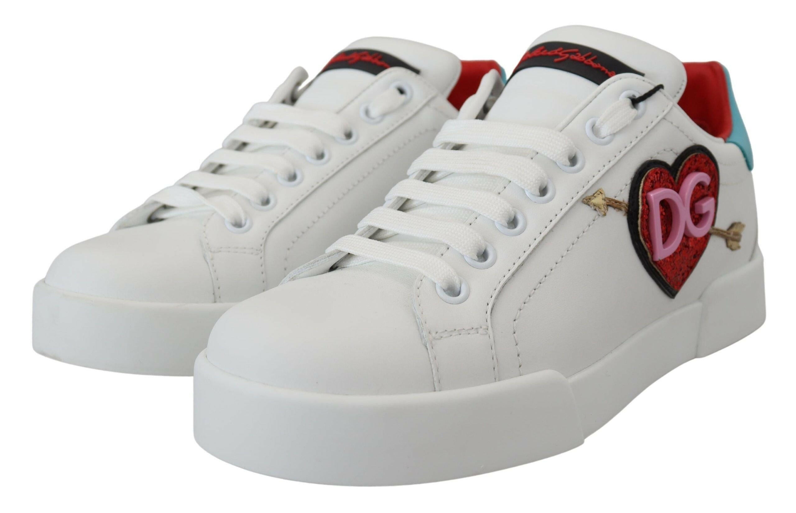 Dolce & Gabbana White Leather Sneaker Portofino Logo Heart Shoes -   -  Dolce & Gabbana. Dolce & Gabbana White Leather Sneaker Portofino Logo Heart Shoes -   -  Dolce & Gabbana.