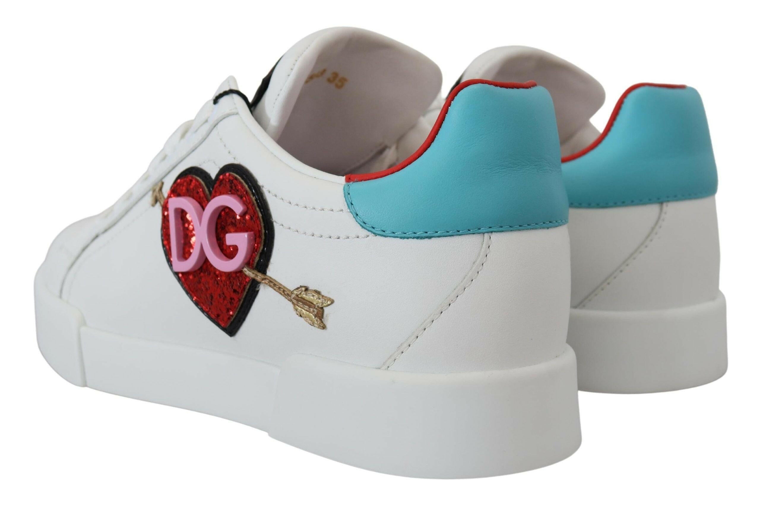 Dolce & Gabbana White Leather Sneaker Portofino Logo Heart Shoes -   -  Dolce & Gabbana. Dolce & Gabbana White Leather Sneaker Portofino Logo Heart Shoes -   -  Dolce & Gabbana.