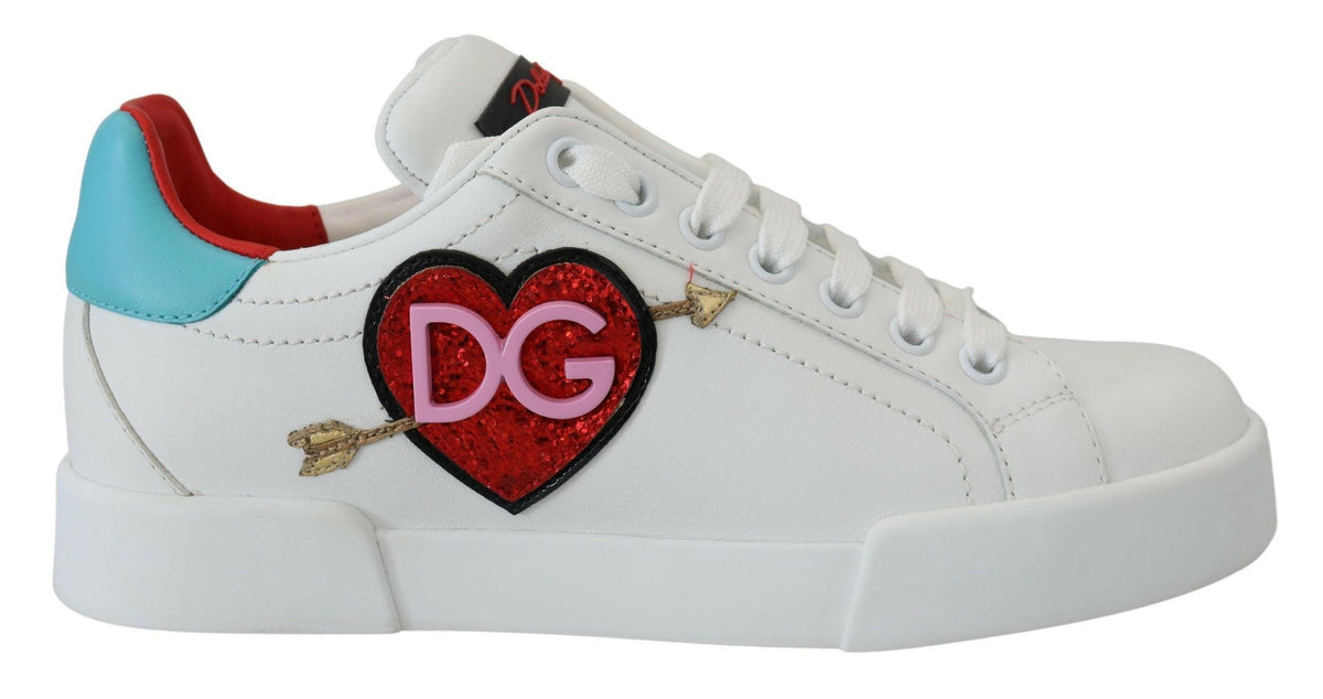 Dolce & Gabbana White Leather Sneaker Portofino Logo Heart Shoes -   -  Dolce & Gabbana.