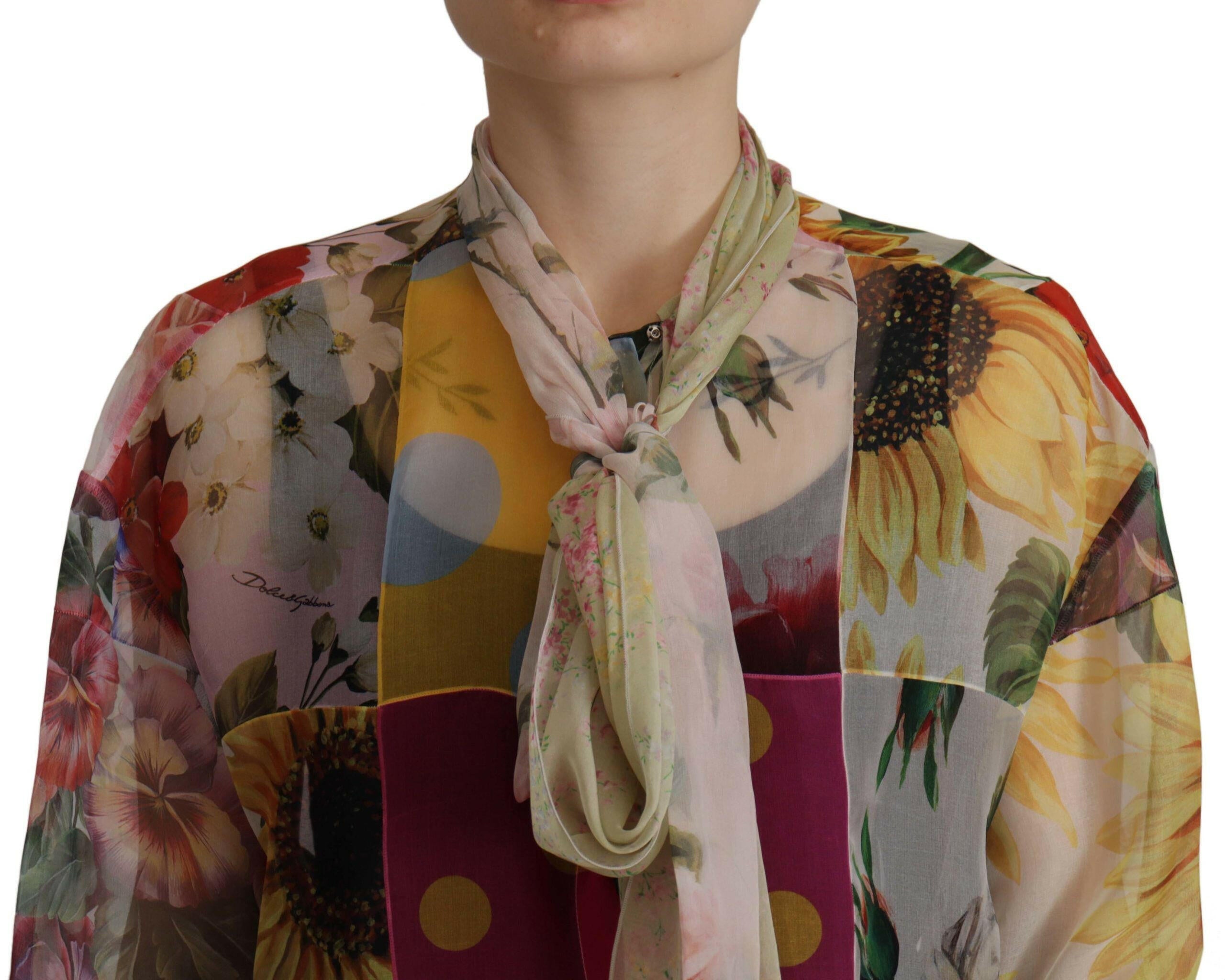 Dolce & Gabbana Multicolor Ascot Collar Patchwork Blouse Top -   -  Dolce & Gabbana. Dolce & Gabbana Multicolor Ascot Collar Patchwork Blouse Top -   -  Dolce & Gabbana.