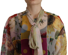 Dolce & Gabbana Multicolor Ascot Collar Patchwork Blouse Top -   -  Dolce & Gabbana.