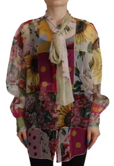 Dolce & Gabbana Multicolor Ascot Collar Patchwork Blouse Top -   -  Dolce & Gabbana.