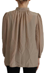 Dolce & Gabbana Brown Waistband Sleeves Ascot Collar Top Blouse -   -  Dolce & Gabbana.