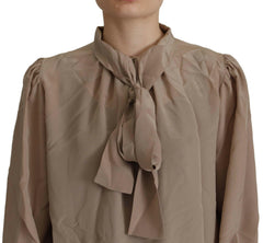 Dolce & Gabbana Brown Waistband Sleeves Ascot Collar Top Blouse -   -  Dolce & Gabbana.