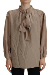 Dolce & Gabbana Brown Waistband Sleeves Ascot Collar Top Blouse -   -  Dolce & Gabbana.