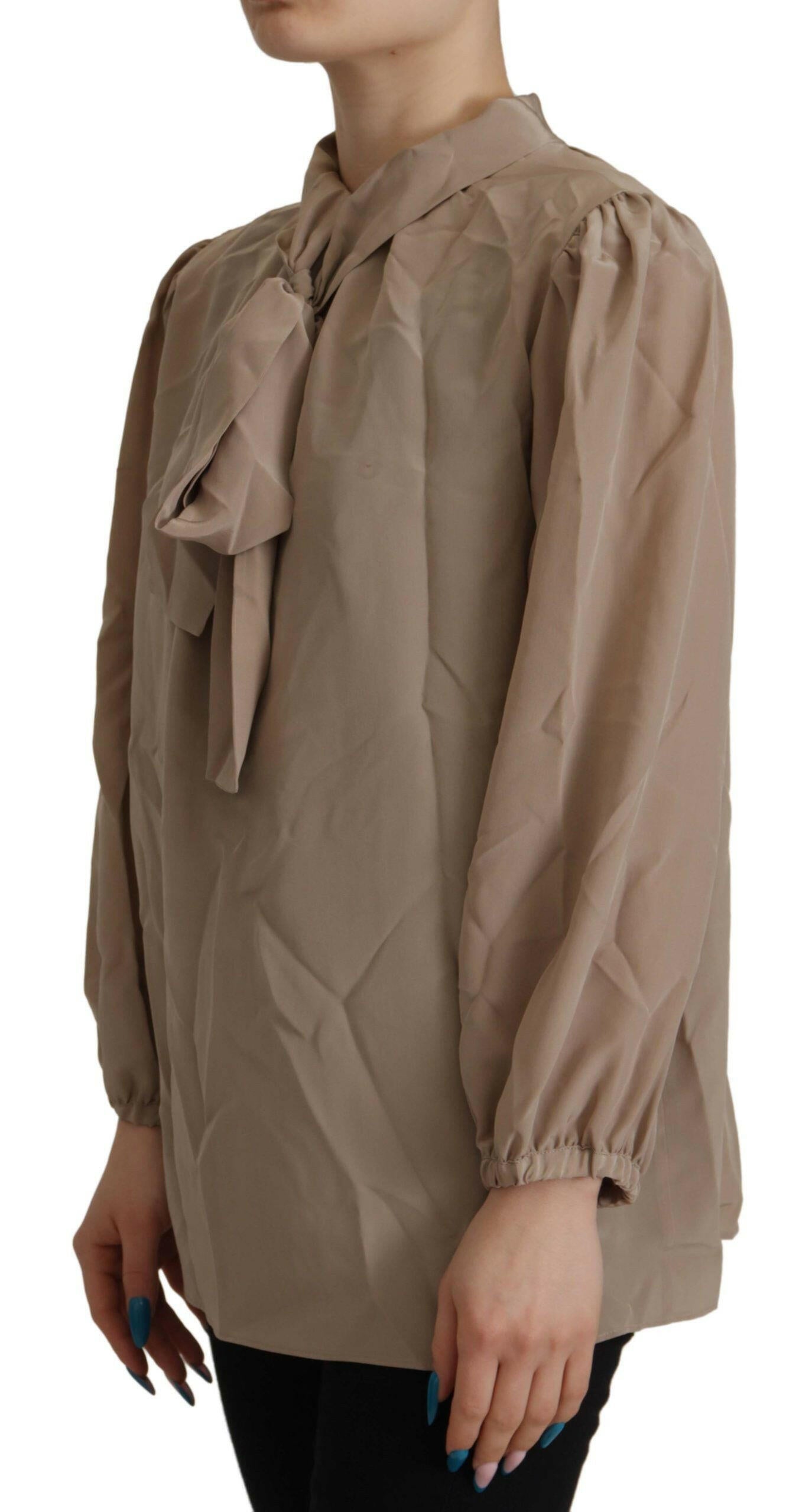 Dolce & Gabbana Brown Waistband Sleeves Ascot Collar Top Blouse -   -  Dolce & Gabbana. Dolce & Gabbana Brown Waistband Sleeves Ascot Collar Top Blouse -   -  Dolce & Gabbana.