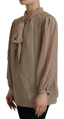 Dolce & Gabbana Brown Waistband Sleeves Ascot Collar Top Blouse -   -  Dolce & Gabbana.