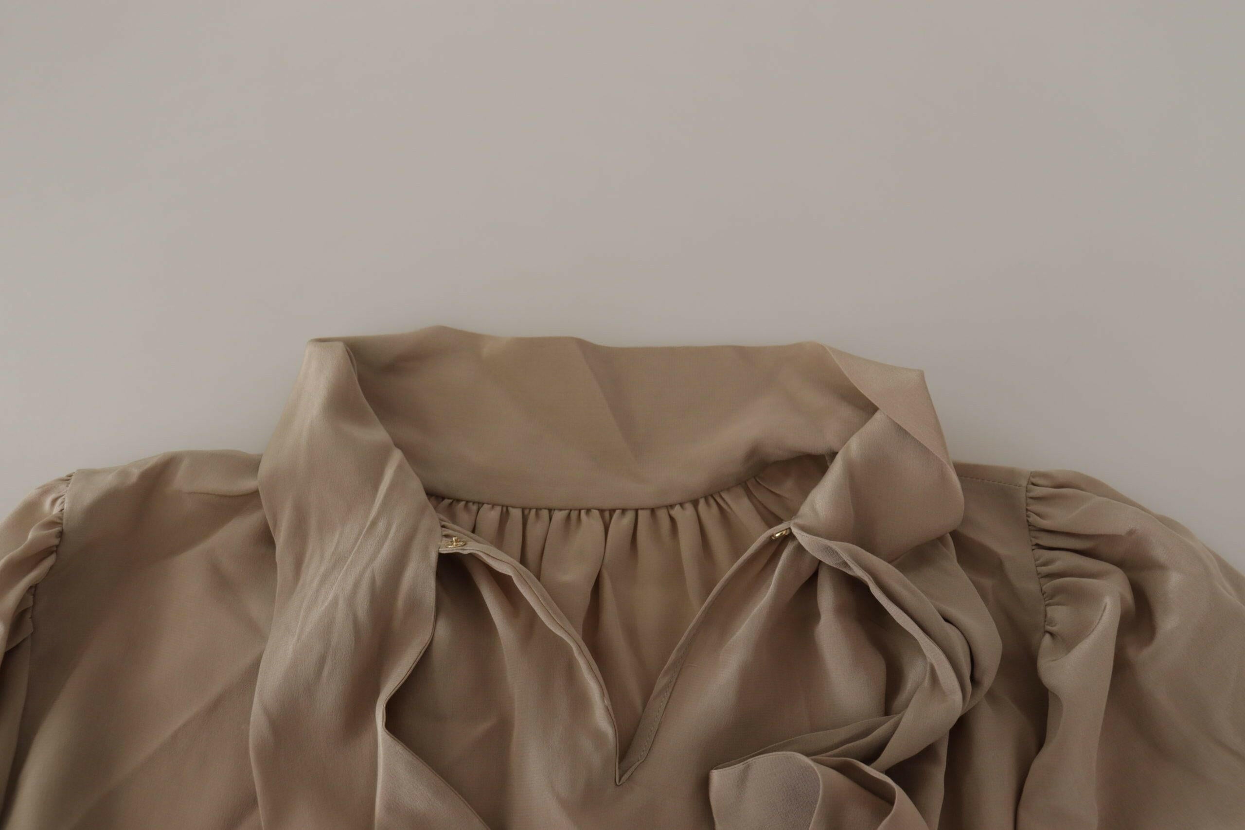 Dolce & Gabbana Brown Waistband Sleeves Ascot Collar Top Blouse -   -  Dolce & Gabbana. Dolce & Gabbana Brown Waistband Sleeves Ascot Collar Top Blouse -   -  Dolce & Gabbana.