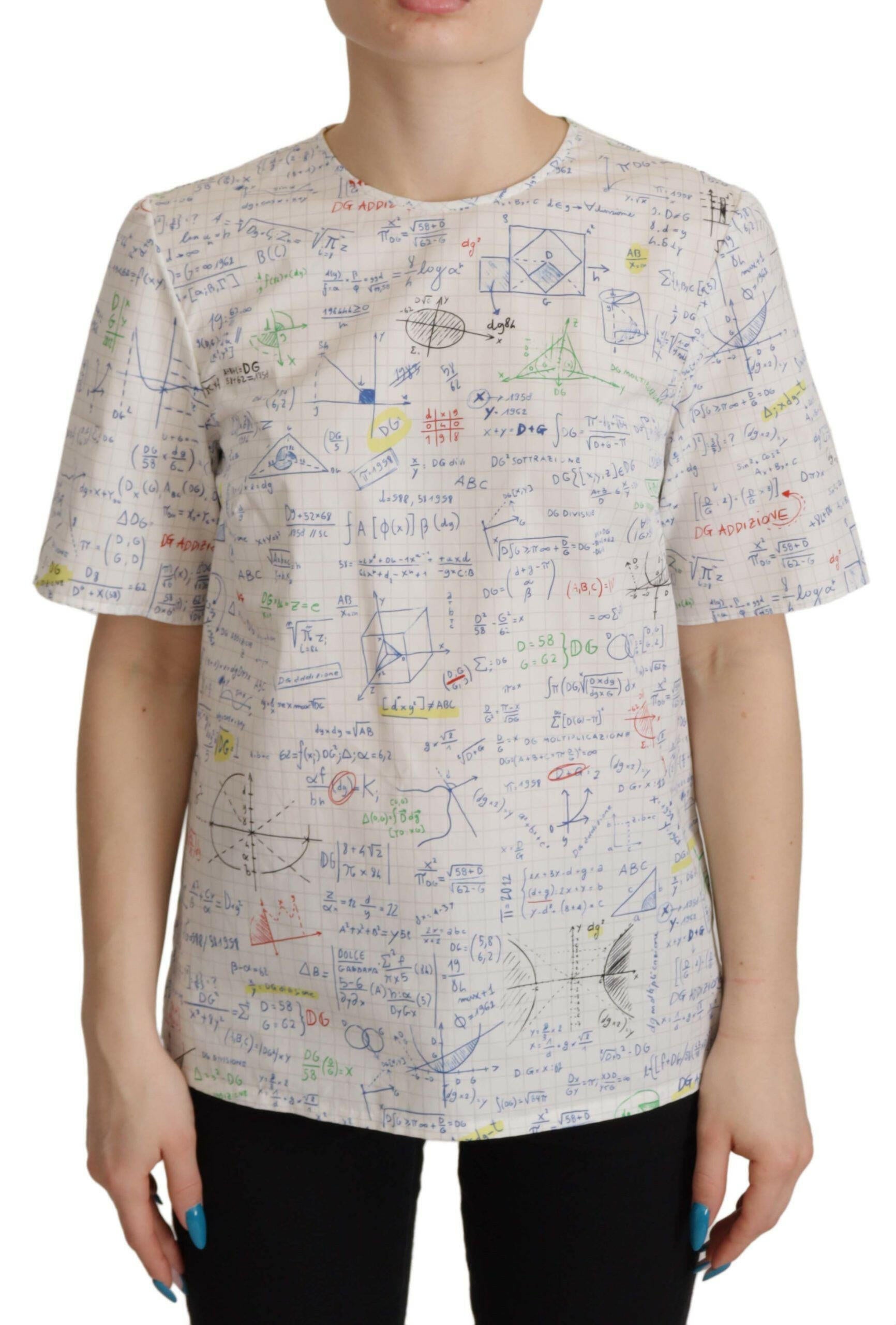 Dolce & Gabbana White Cotton Algebra Print Short Sleeves Top -   -  Dolce & Gabbana.