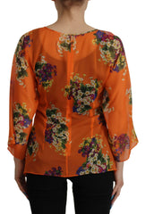Dolce & Gabbana Orange Floral Print Long Sleeve Blouse -   -  Dolce & Gabbana.
