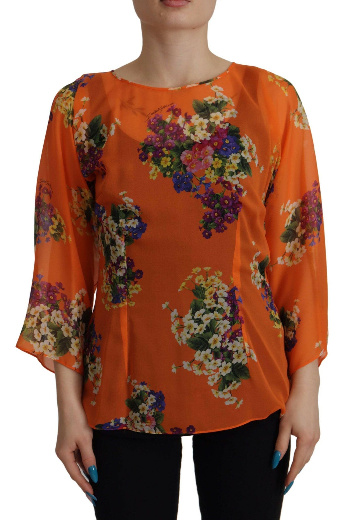 Dolce & Gabbana Orange Floral Print Long Sleeve Blouse -   -  Dolce & Gabbana.