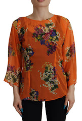 Dolce & Gabbana Orange Floral Print Long Sleeve Blouse -   -  Dolce & Gabbana.