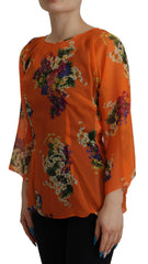 Dolce & Gabbana Orange Floral Print Long Sleeve Blouse -   -  Dolce & Gabbana.