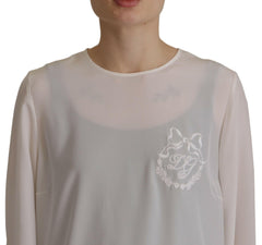 Dolce & Gabbana White Silk DG Logo Embroidered Long Sleeves Blouse -   -  Dolce & Gabbana.